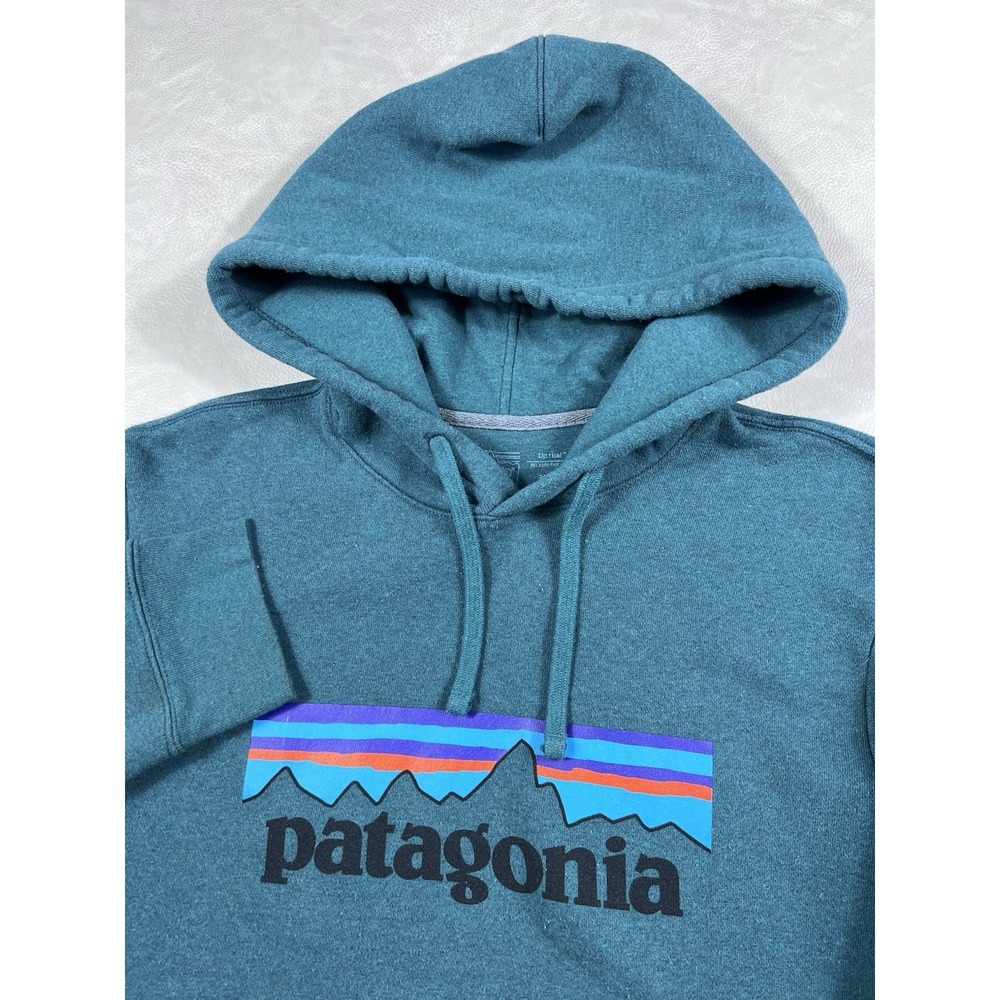 Patagonia P-6 Uprisal Hoody Size Small Teal Regular Fit Sweatshirt Logo Pullover